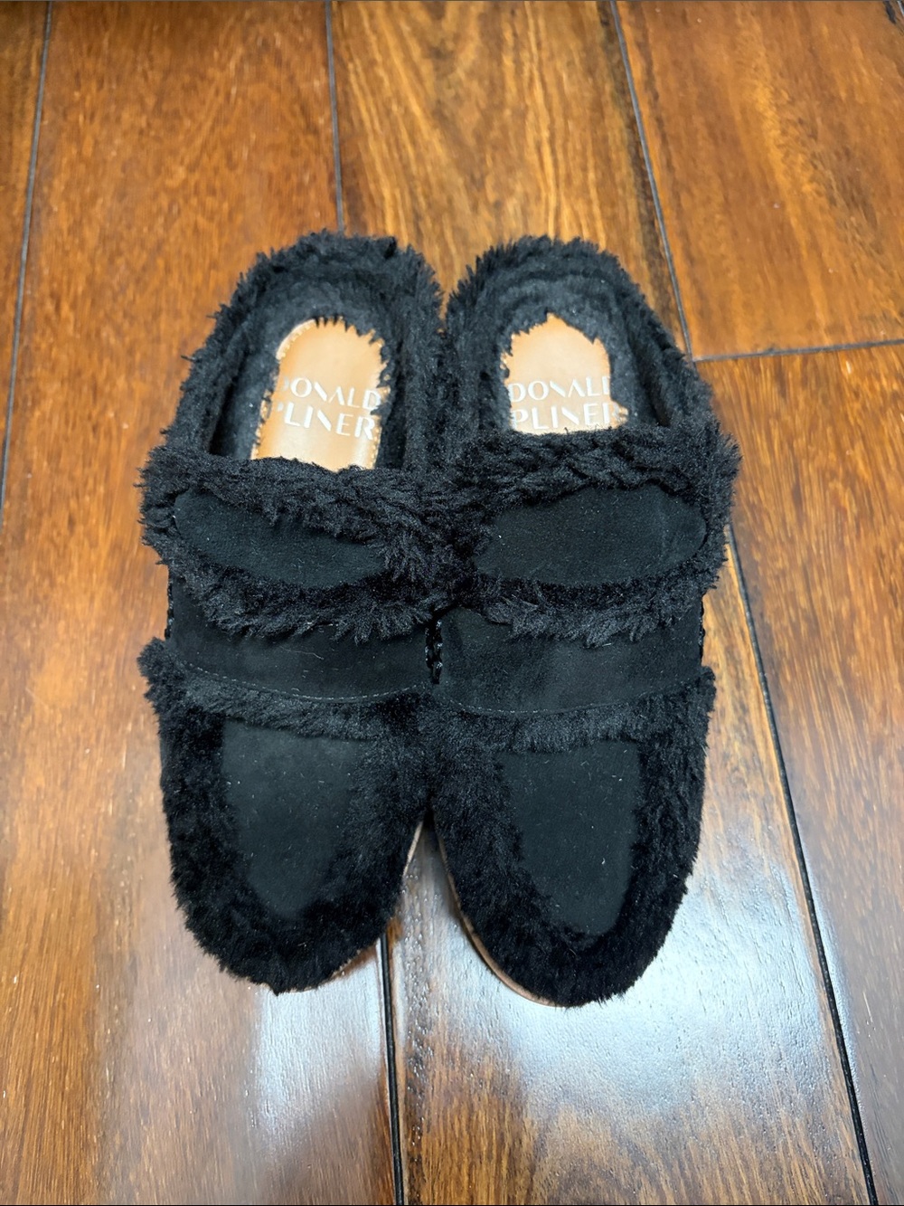 Donald J. Pliner Black Fuzzy Suede Mules